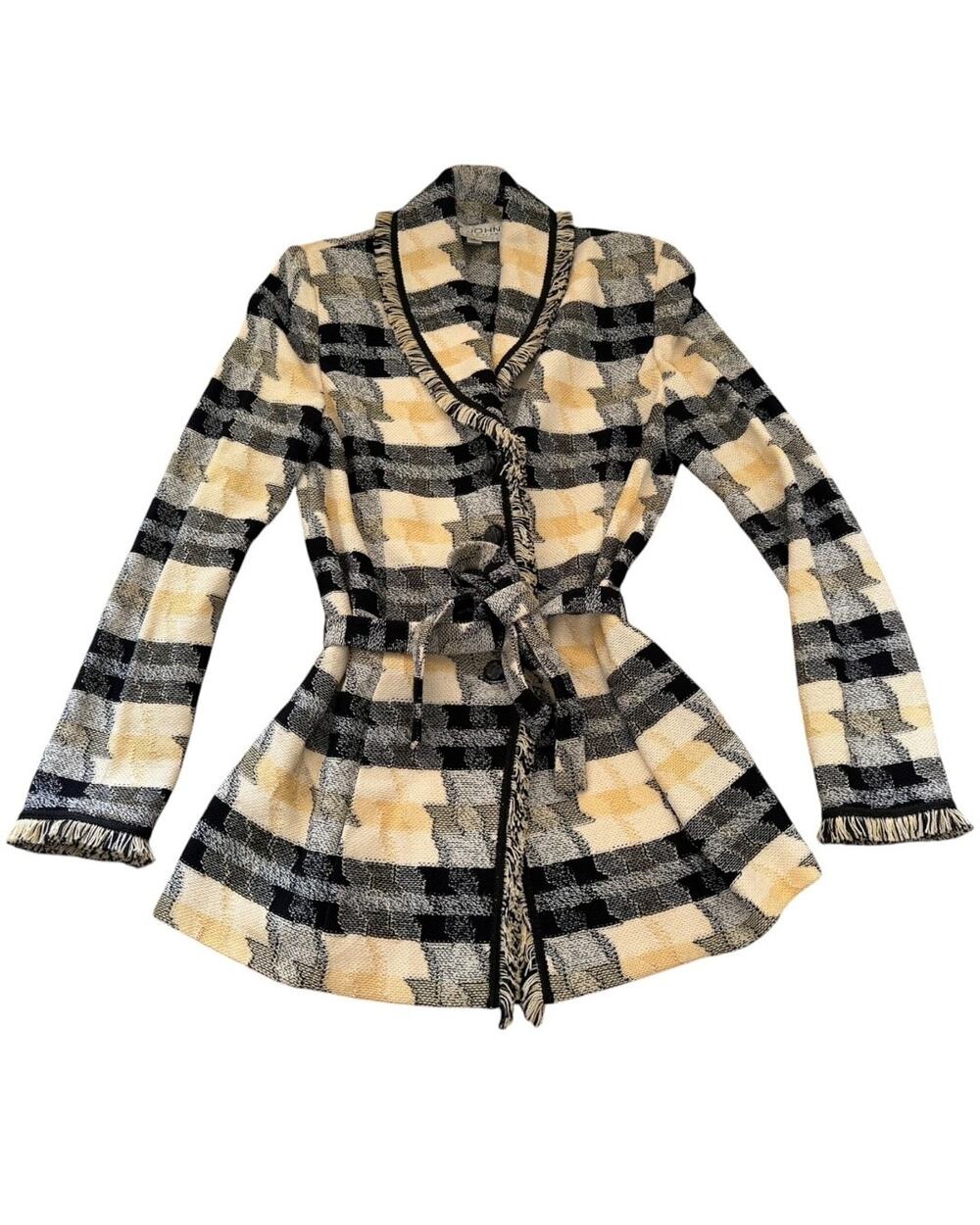 Vintage St. John Collection Marie Gray Plaid Knit Cardigan Jacket Sz 4 AS IS